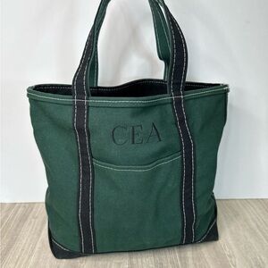 Vintage Medium LL Bean Boat and Tote- green with navy handles